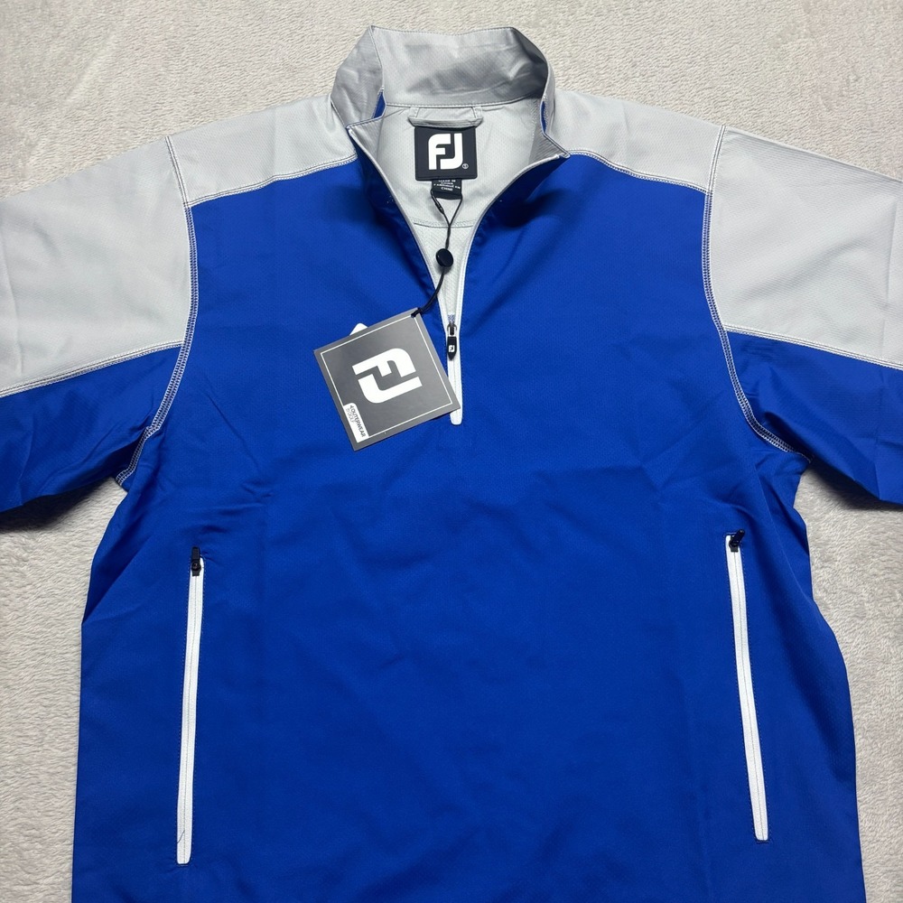 NWT FootJoy Sport SS Windshirt Pullover Golf Mens S Royal Blue/Silver MSRP $88